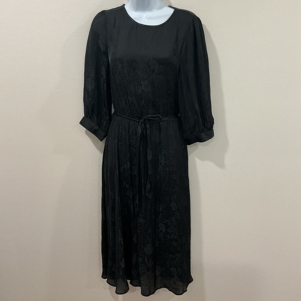 Banana Republic Black Floral Midi Dress Size Medium Dark Romantic Whimsigoth